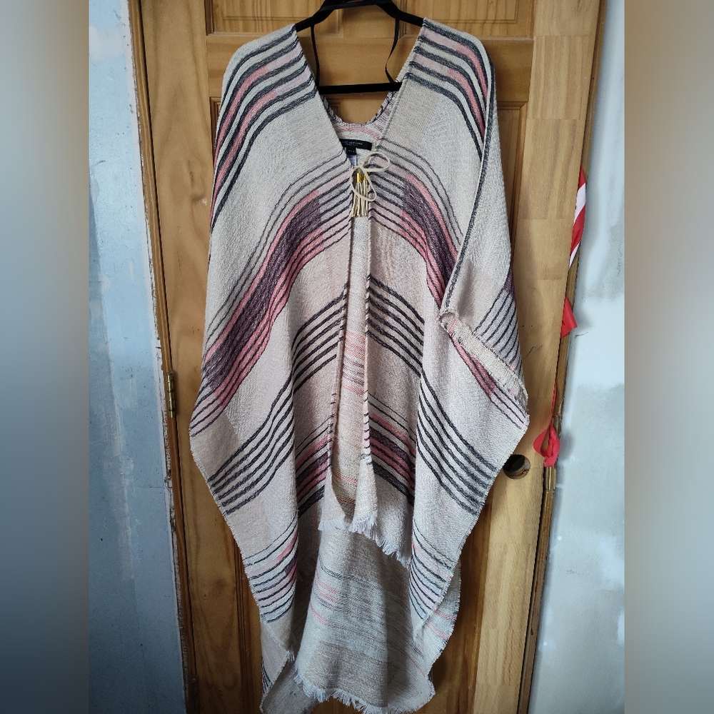 NWOT poncho cream with pink stripes (one size)